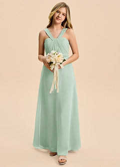 Azazie Allie Junior Agave A-Line Pleated Chiffon Dress image5
