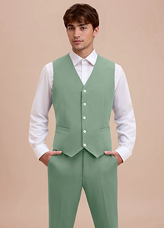 front Ethan Matcha Refined Weave Performance Suit Vest