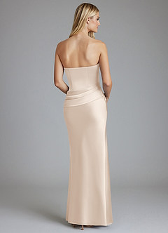 Azazie Lenya Bridesmaid Dresses White Alabaster Sheath Pleated Stretch Satin Dress image2