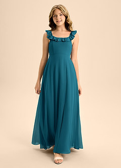 Azazie Callie Junior Abito A-Line in Chiffon Increspato Blu Inchiostro image4