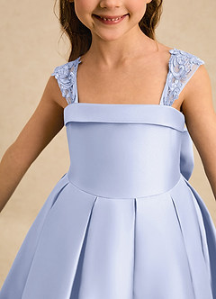 Azazie Genie Flower Girl Dresses Lavender Ball-Gown Off the Shoulder Matte Satin Dress image4