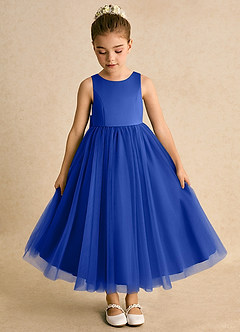 Azazie Solia Flower Girl Dresses Royal Blue Ball-Gown Bow Tulle Dress image6