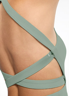 Azazie Clarice Robes de demoiselle d'honneur Robe Trapèze en Mousseline de soie Dos nu Sauge D'argent image7