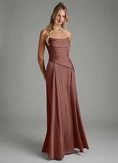 Azazie Gabriela Bridesmaid Dresses Espresso A-Line Corset Stretch Satin Dress image8