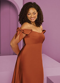 Barbie ♥ Azazie Bridesmaid Dresses Cinnamon Sheath Off the Shoulder Stretch Satin Convertible Dress image12