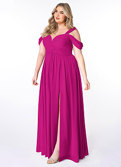 Azazie Lianne Vestidos de damas de honor Vestido de Fucsia de Gasa de Corte En A con Vestidos sin tirantes image9