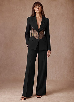 front Juliette Negro Blazer sastre con paneles de encaje de tejido refinado