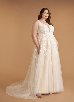 Azazie Sorella Wedding Dresses A-Line V-Neck Sequins Tulle Chapel Train Dress image10