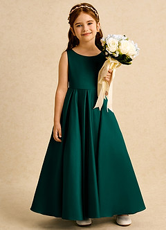 Azazie Pepper vestidos de niña de las flores Vestido de Pino de Satin Mate de Corte En A con Plisado image6