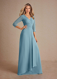Azazie Mayfield Kleider für die Brautmutter A-Linie Plissee Chiffon Kleid Stimmungsvolles Blau image4