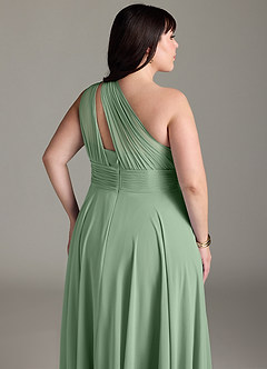 Azazie Charlize Robes de demoiselle d'honneur Robe Trapèze en Mousseline de soie Ue épaule Matcha image13