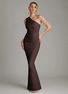 Azazie Shanice Bridesmaid Dresses Ganache Sheath One Shoulder Premium Stretch Jersey Dress image1