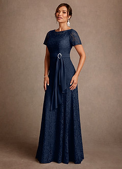 Azazie Sheffield Mother of the Bride Dresses Dark Navy A-Line Lace Chiffon Dress image4