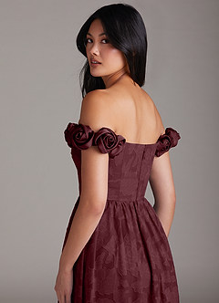 Azazie Autumn Bridesmaid Dresses Cabernet A-Line Off the Shoulder Floral Burnout Dress image5