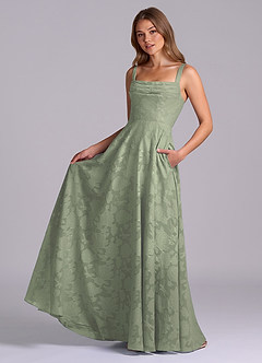 Azazie Shaude Bridesmaid Dresses Agave A-Line Pleated Floral Burnout Dress image5