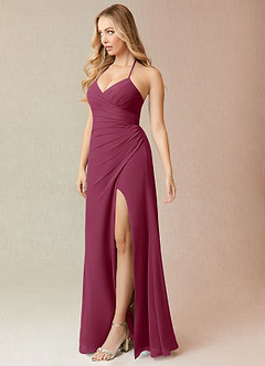 Azazie Miya Final Sale Agave Sheath Pleated Chiffon Dress image3