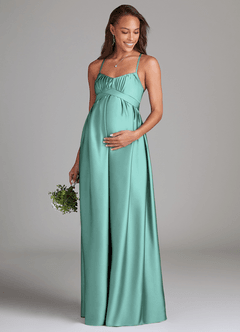 Azazie Llana Maternity Bridesmaid Dresses A-Line Stretch Satin Floor-Length Dress with Pockets image1