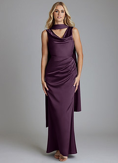 Azazie Tallie Bridesmaid Dresses Plum Mermaid Pleated Stretch Satin Dress image5