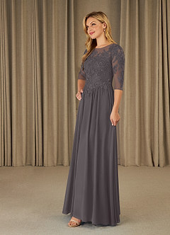 Azazie Mirielle Mother of the Bride Dresses Steel Grey A-Line Scoop Lace Chiffon Dress image3