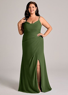 Azazie Deandra Bridesmaid Dresses Olive Mermaid Pleated Chiffon Dress image7