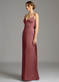 Azazie Adriane Essayer des robes à la maison Robe Fourreau en Satin extensible Arc Améthyste image3