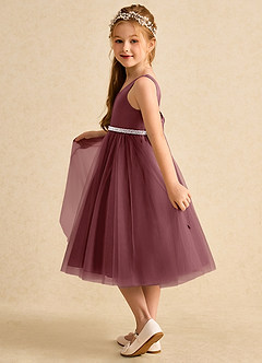 Azazie Firefly Robe Demoiselle D'honneur Fillette Robe Trapèze en Mat Satiné Arc Rose Du Désert image4