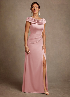 Azazie Irvine Mère de la mariée Robes Robe Trapèze en Satin extensible Plissée Rose Poudré image4