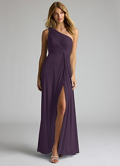 Azazie Brooke Jurken voor bruidsmeisjes Jurk van Mesh met A-Lijn One-Shoulder Pruim image4