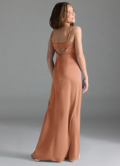 Azazie Leonis Junior Bronzer A-Line Pleated Stretch Satin Dress image5