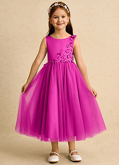 Azazie Malva Flower Girl Dresses Fuchsia Ball-Gown Bow Tulle Dress image1