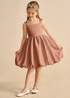 Azazie Nirvana Flower Girl Dresses Bronzer Ball-Gown Ruched Matte Satin Dress image3