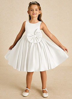Azazie Apple Flower Girl Dresses Ivory A-Line Bow Matte Satin Dress image1