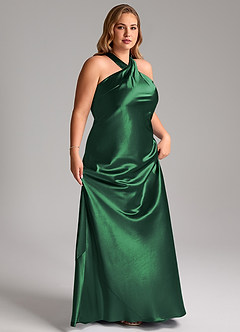 Azazie Doretta Bridesmaid Dresses Dark Green Mermaid Bow Metallic Satin Dress image11