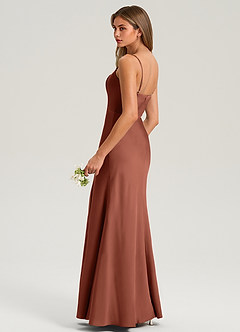 Azazie Lidia Bridesmaid Dresses Clay Mermaid Side Slit Stretch Satin Dress image6