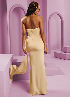 Barbie ♥ Azazie Jurken voor bruidsmeisjes Converteerbaar Jurk van Stretch Satijn met Kolom Strapless Goud image9