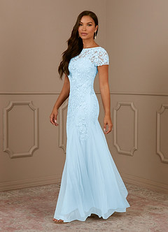 Azazie Laurie Mother of the Bride Dresses Sky Blue Mermaid Scoop Sequins Tulle Dress image3