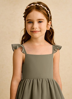 Azazie Boba Flower Girl Dresses Willow Green A-Line Square Neckline Chiffon Dress image8