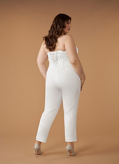 Azazie Tiffany At-home Try On Dresses Diamond White Pant Styles Lace Stretch Crepe Dress image11