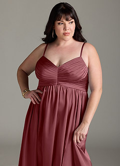 Azazie Alia Robes de demoiselle d'honneur Robe Trapèze en Satin extensible Plissée Rose Du Désert image14