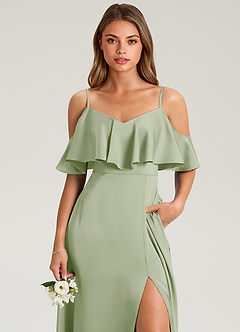 Azazie Jean Bridesmaid Dresses Dusty Sage A-Line Off the Shoulder Stretch Satin Dress image6