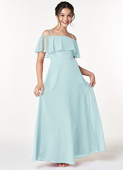 Azazie Maggie Junior Sea Glass A-Line Off the Shoulder Chiffon Dress image1