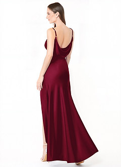 Azazie Alaija Bridesmaid Dresses Burgundy Mermaid Side Slit Stretch Satin Dress image1