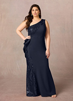 Azazie Aria vestidos de madre de la novia Vestido de Azul Marino Oscuro de Encaje de Sirena con Lentejuela image7