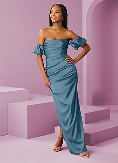 Barbie ♥ Azazie Bridesmaid Dresses Bermuda Sheath Off the Shoulder Stretch Satin Convertible Dress image3