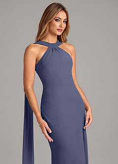 Azazie Kinsley Robes de demoiselle d'honneur Robe Sirène en Mousseline de soie Plissée Bleu Orageux image7