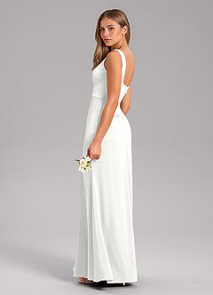 Azazie Frostine Vestidos de damas de honor Vestido de Blanco de Satén Elástico de Corte en A con Lazo image7