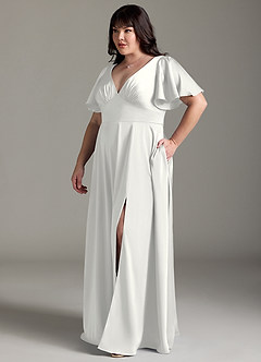 Azazie Kimber Bridesmaid Dresses White A-Line Ruched Stretch Satin Dress image10