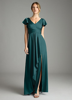 Azazie Omari Bridesmaid Dresses Pine A-Line Stretch Satin Dress image3