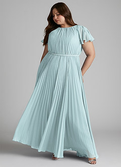 Azazie Kara Bescheidene Brautjungfernkleider A-Linie Plissee Chiffon Bodenlänge Kleid image3