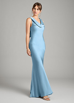 Azazie Rylina Bridesmaid Dresses Steel Blue Mermaid Stretch Satin Dress image5
